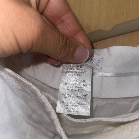 Celine Womens Trousers Size 46 White Wide Leg Pockets Classic Pure Linen - Picture 8 of 9